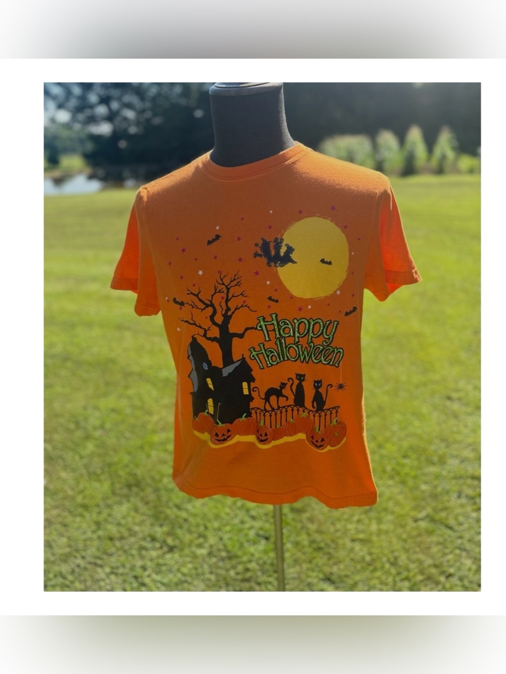 Happy Halloween Orange T-Shirt Size Youth Large